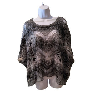 Boston Proper Poncho Wrap sweater Brown Knit Sequin pullover  Size M